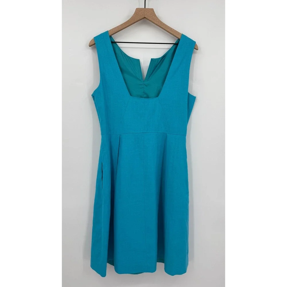 Kate Spade Dress Womens 14 Blue Aqua Linen Blend Cleo‎ Sleeveless Pockets NEW